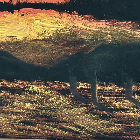 Vintage Desert Sunset Black Velvet Painting Wooden Framed Desert Landscape - Picture 10 of 17